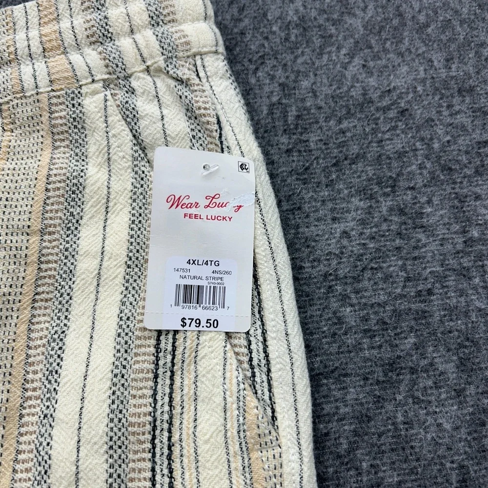 Lucky Brand Shorts Mens 4XL Cream Striped Cotton Drawstring New Boho‎ Resort